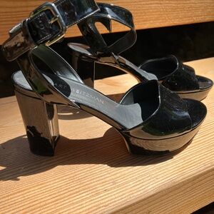 Stuart Weitzman platform sandals - black patent leather.